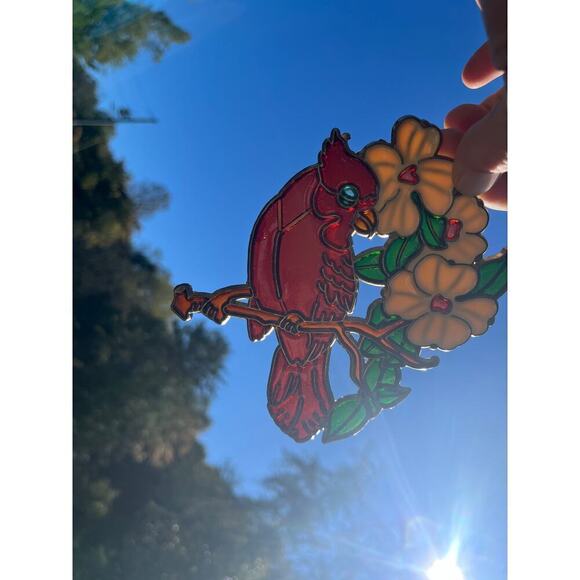 Red Bird w/ floral tree branch window catcher/ sun catcher. Birds. Decor - Picture 1 of 6